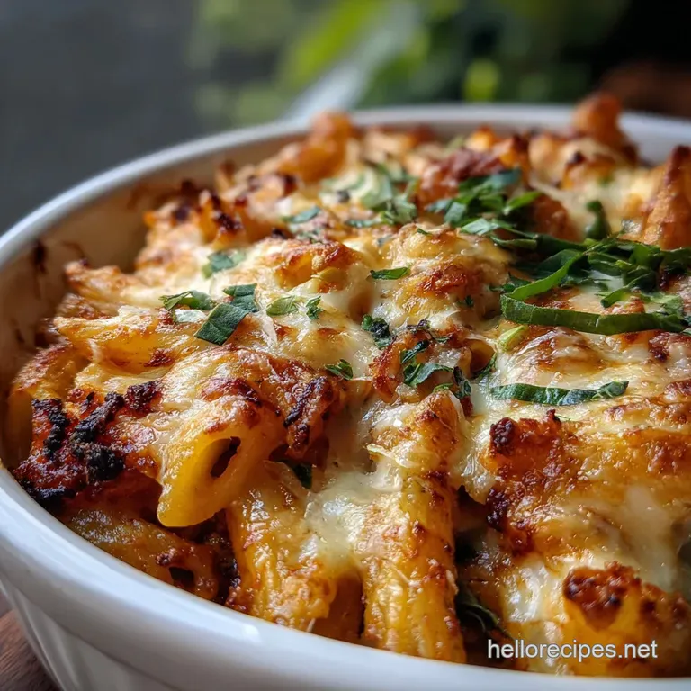 Glossy pasta twirled high on a white plate, dotted with bright red peppers and parsley, a dusting of parmesan snows the top.