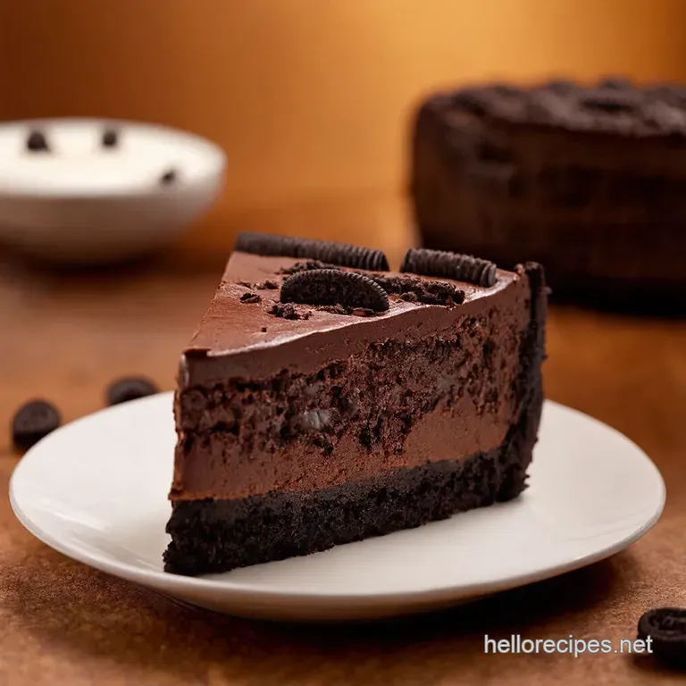 Ultimate Chocolate Oreo Cheesecake presentation