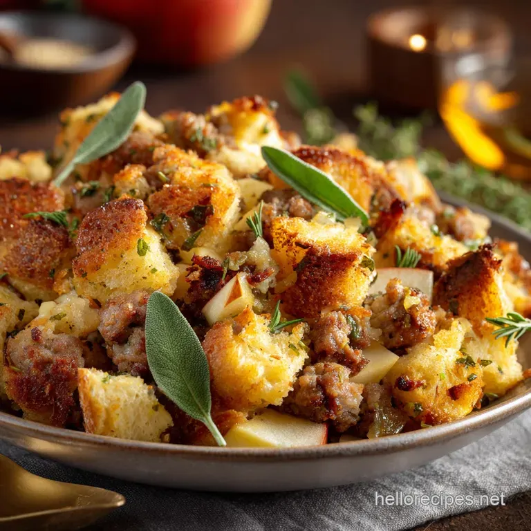 Sausage Stuffing: Chefs Ultimate Sage and Apple Casserole (Baked to Perfection) presentation