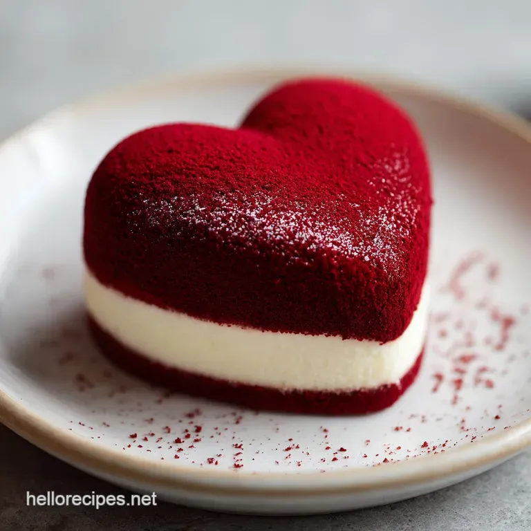 Slice of deep red velvet cake on a white plate, elegantly drizzled with creamy frosting. A visual treat ready to be devoured!