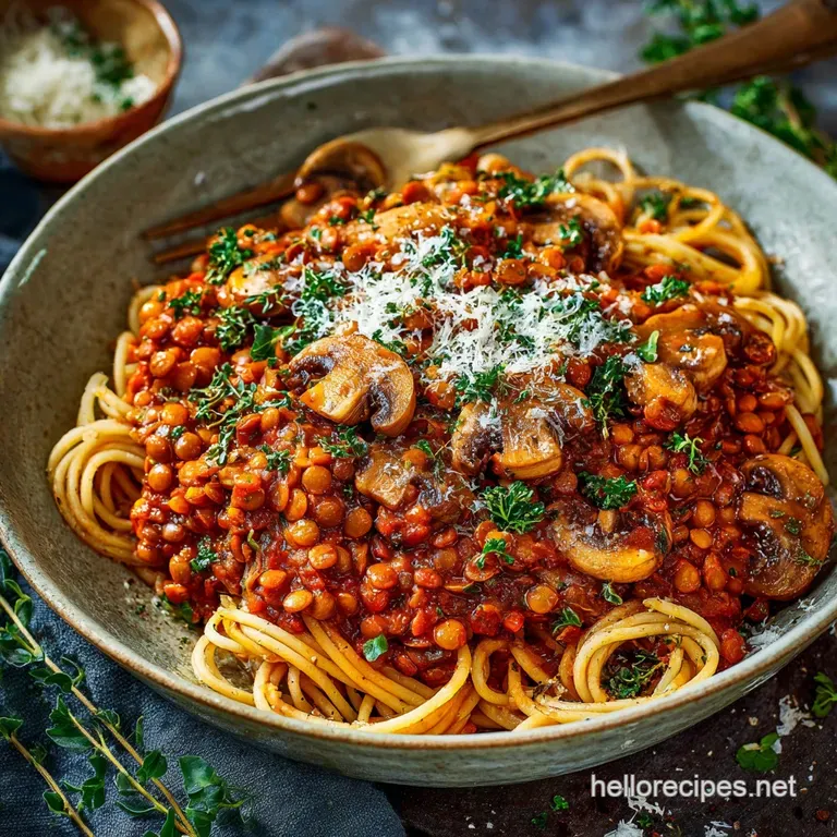 Vegan Bolognese with Mushrooms and Red Lentils the Proper Savoury Umami Ragu presentation