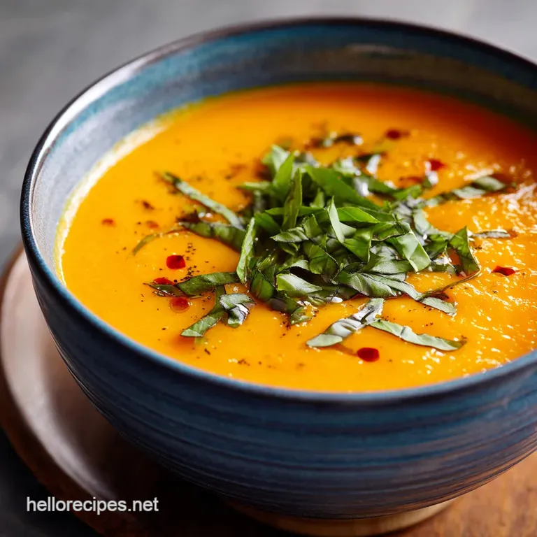 Sunshine in a Bowl Velvety Creamy Thai Carrot Soup with Sweet Basil presentation