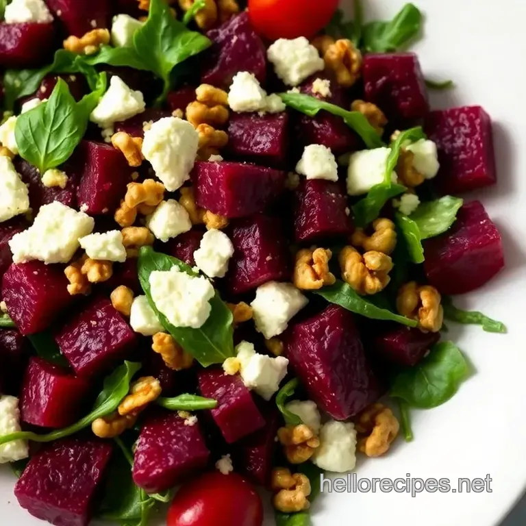 Vibrant Beet Arugula and Goat Cheese Salad presentation