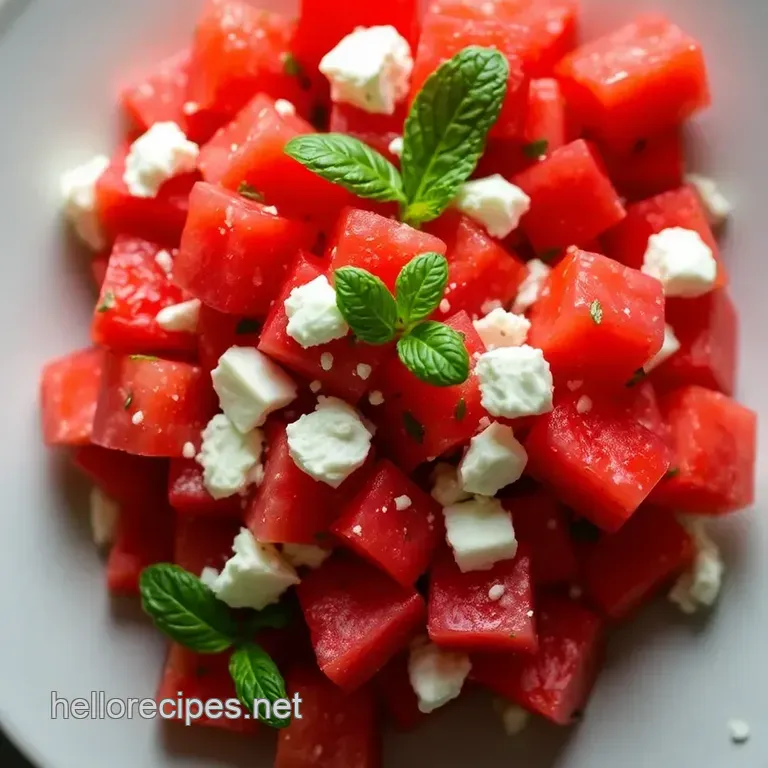 Watermelon and Feta Cheese Salad with Mint presentation