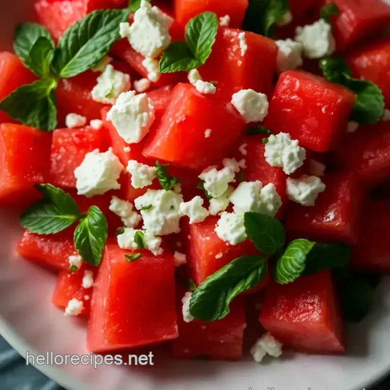 Watermelon & Feta Salad with Mint & Lime presentation