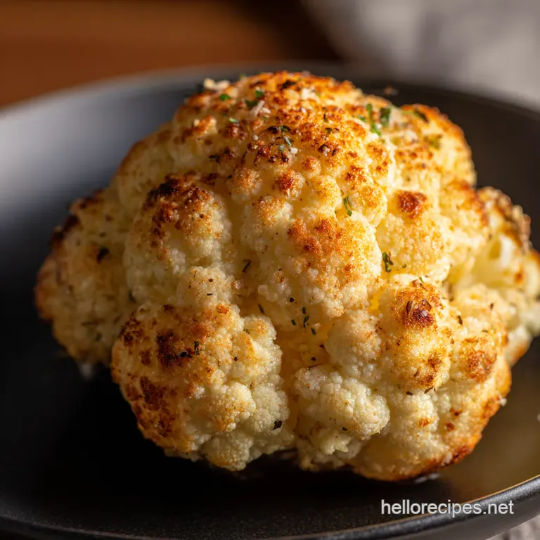 Whole Roasted Cauliflower with Parmesan Crust presentation