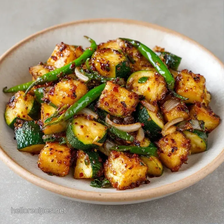 Vibrant green zucchini cubes in a rustic ceramic bowl, paired with fluffy basmati rice and a wedge of fresh lemon.